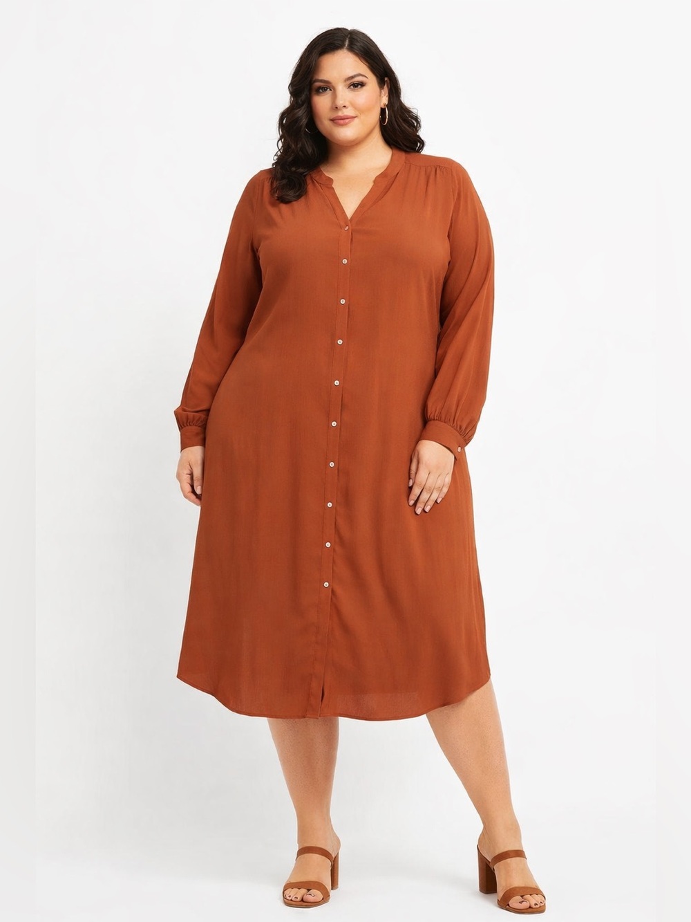 5/$25 Addition Elle Rust Midi Shirt Dress Size 20